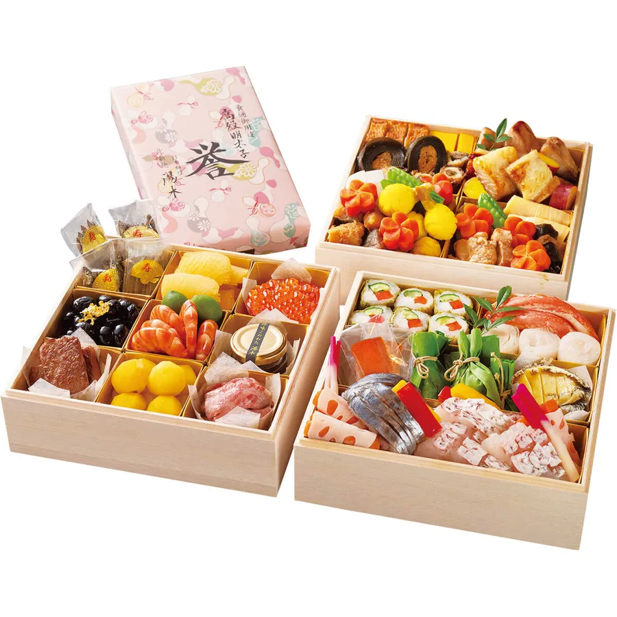 北新地 日本料理 湯木 和風 三段『匠』+明太子「誉」(300g)(5~6人用)(大丸神戸店)の公式商品画像