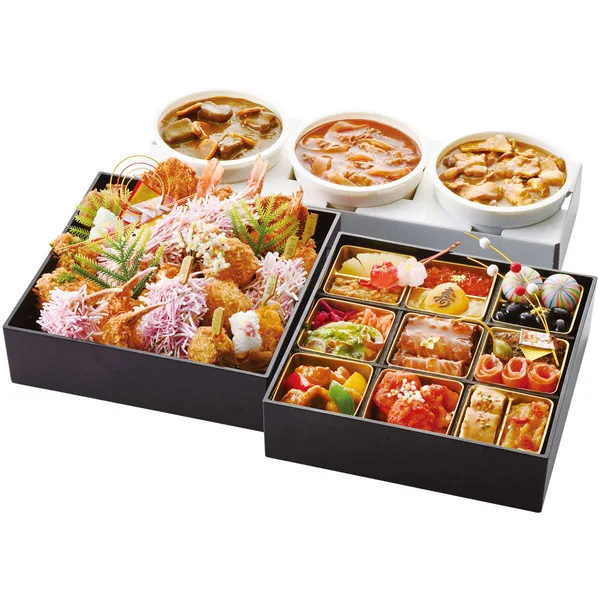 大阪 とんかつ KYK & サンマルコ とんかつファミリーおせち和・洋・中華風(二段+カレー・ハヤシ)(3人用)(大丸神戸店)の公式商品画像